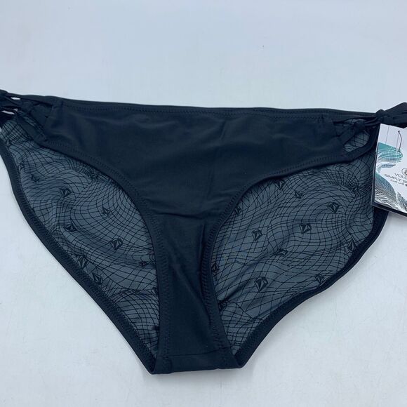 Volcom Womens 14W Swimsuit Swim Surf Bikini Bottom Simply Solid Full Black NEW - Picture 1 of 8